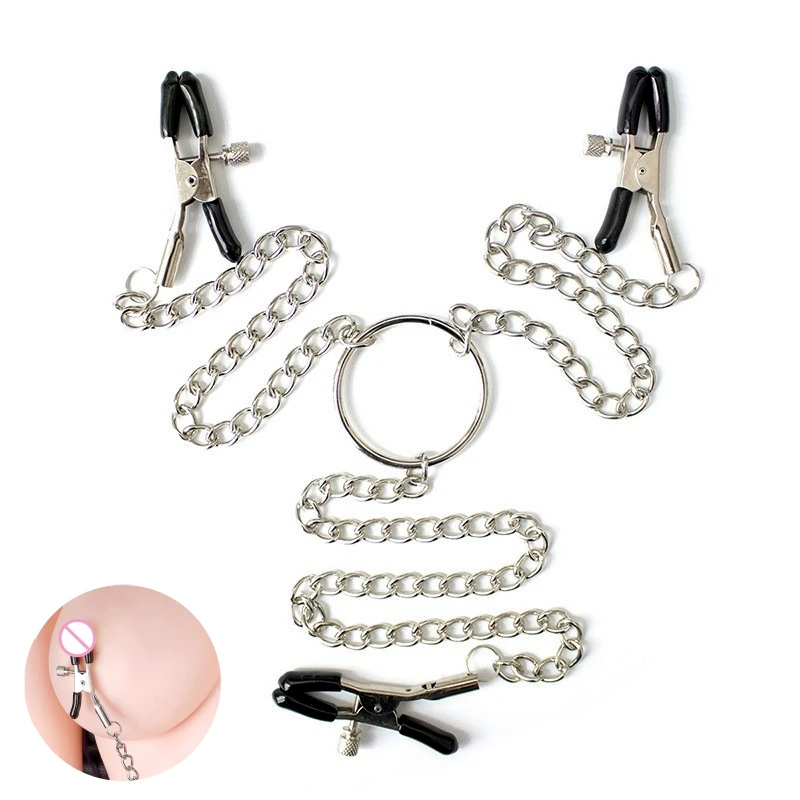 SM adult sex toy 3 heads metal nipple clamp clitoris clip chain adult sex flirting props bubby labia pain orgasmic sexy shipping