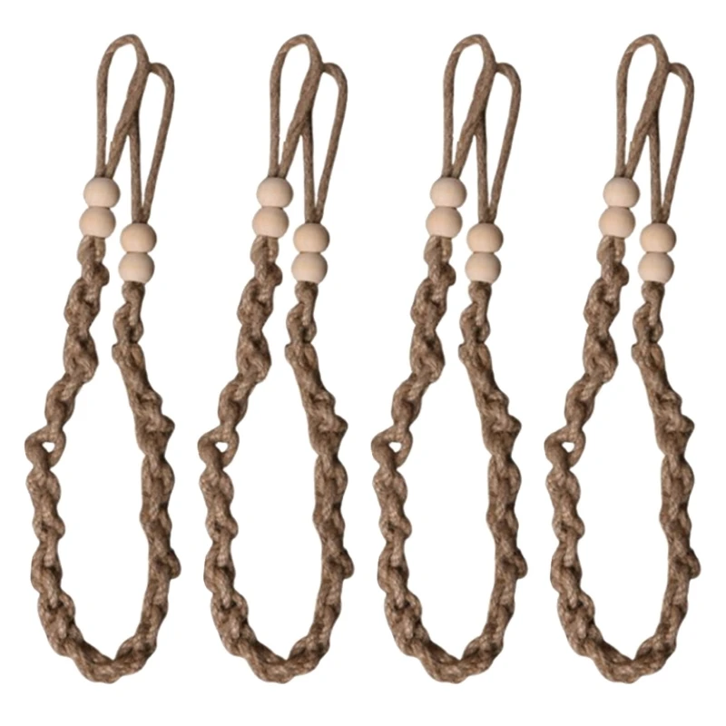 Elegant Braided Woven Rope Drapery Tiebacks 4 Pack Handmade Window Curtain Accessories Holdbacks Ties with Beads