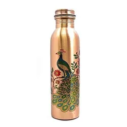 Copper Peacock Printed Lacquer Coated Pure Copper Water Bottle 1 Liter