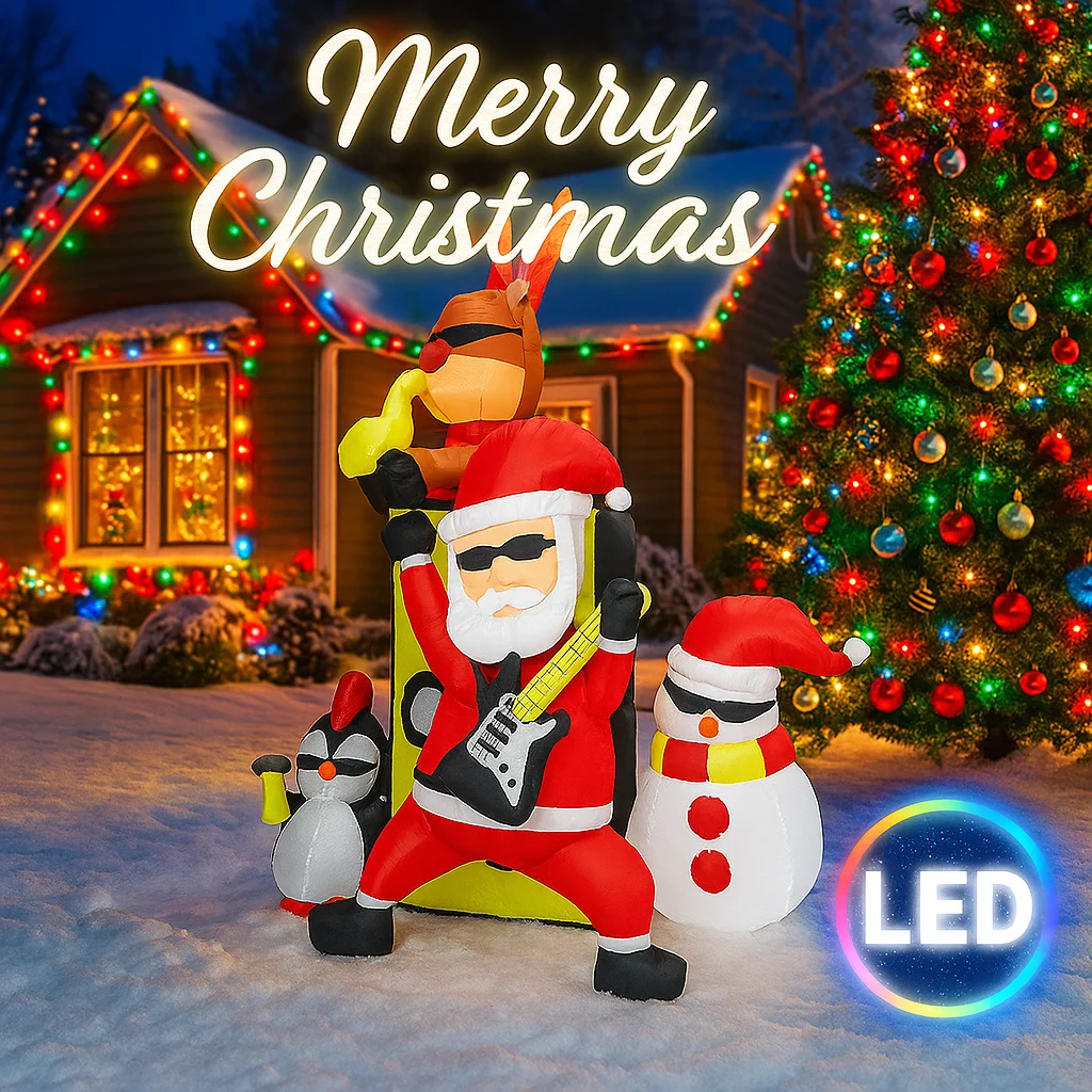 6.8FT Outdoor Holiday Decorations Christmas Inflatable Toys Festive Gift Santa Band Reindeer Snowman Penguin LED Xmas Yard Decor