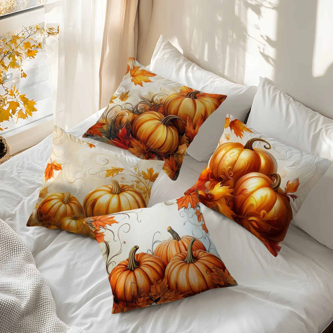 Autumn harvest pumpkins Cushions Pillowcase Polyester Cushion Cover Throw Pillow Sofa Decoration Pillowcover Home Car Decor