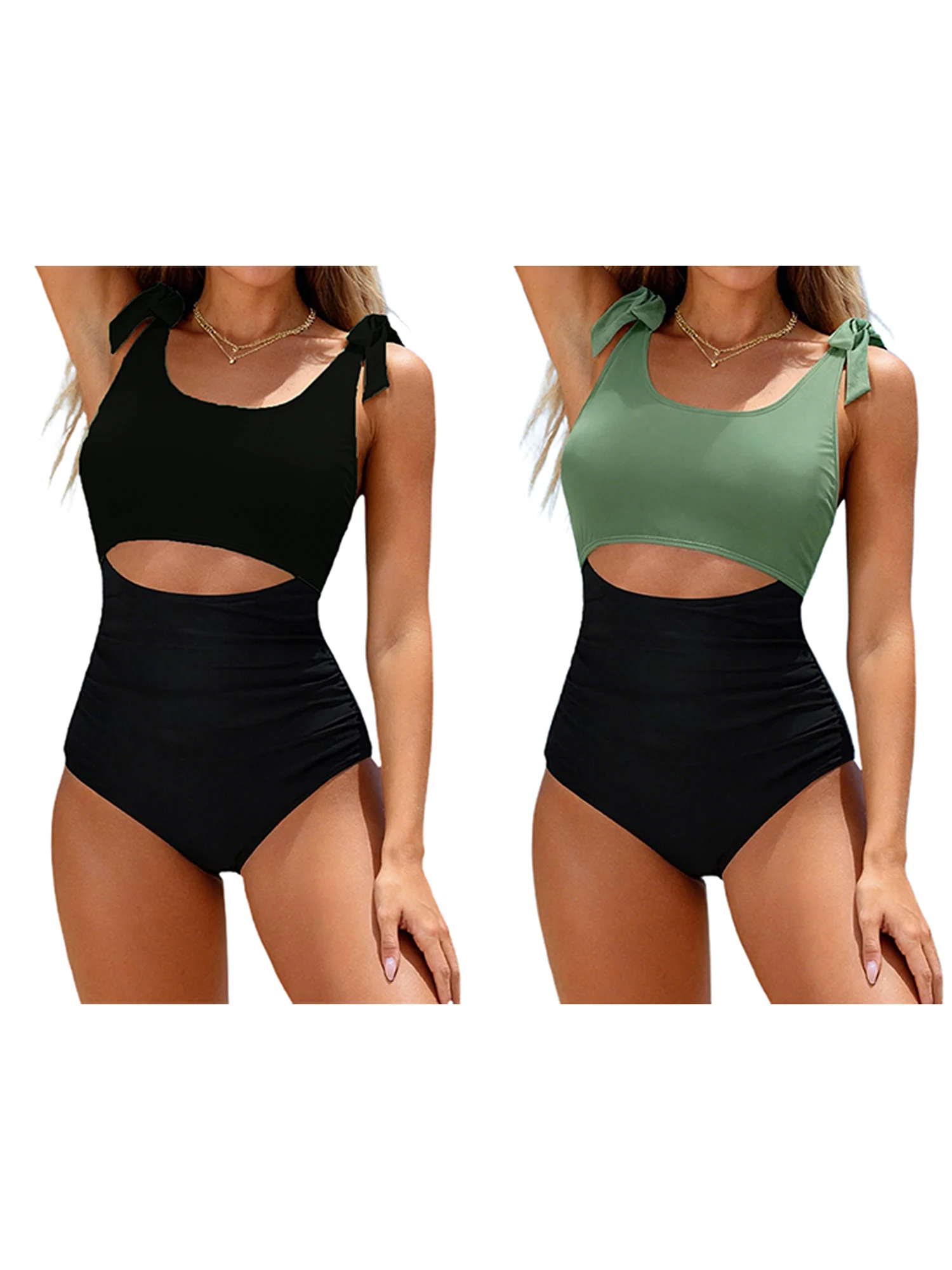 Women s Floral Print Halter Neck Tankini Swimsuit with Ruched Front Detail and High Waisted Bottoms Beachwear Set