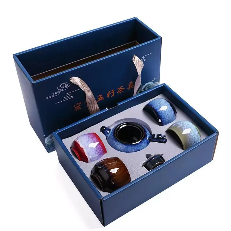 

Чайный сервиз для смены печи, один горшок, четыре чашки, набор, чайный сервиз для кунг-фу, чайный сервиз, подарочный чайник для смены печи, маленький набор