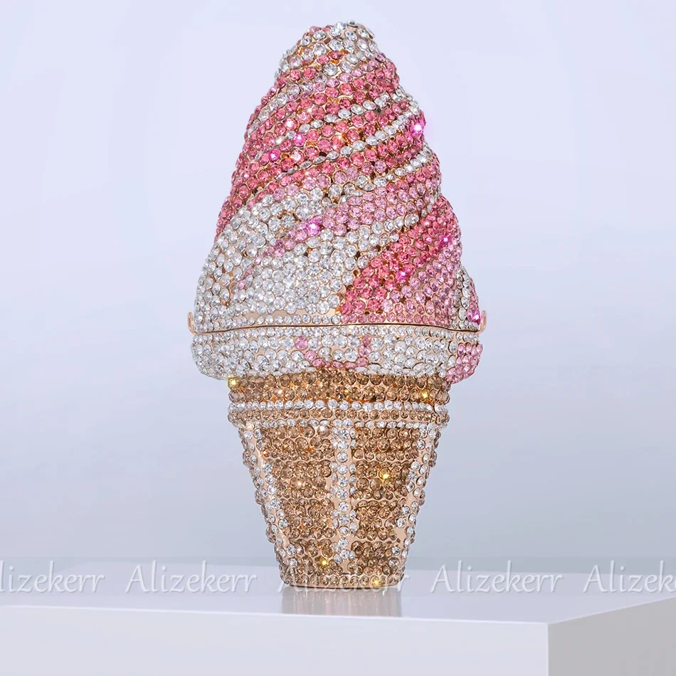 Ice Cream Shaped Diamond Evening Clutch Bags Boutique Novelty Mini Rainbow Colored Rhinestone Purses And Handbags Party Wedding