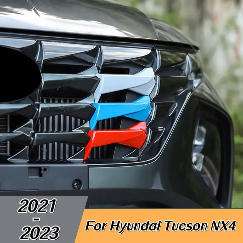 Pour Hyundai Tucson NX4 2021 2022 2023, Grille Avant en ABS, Bandes Sportives, Couvercles de Grille, Cadre, Autocollants de Voiture, Accessoires
