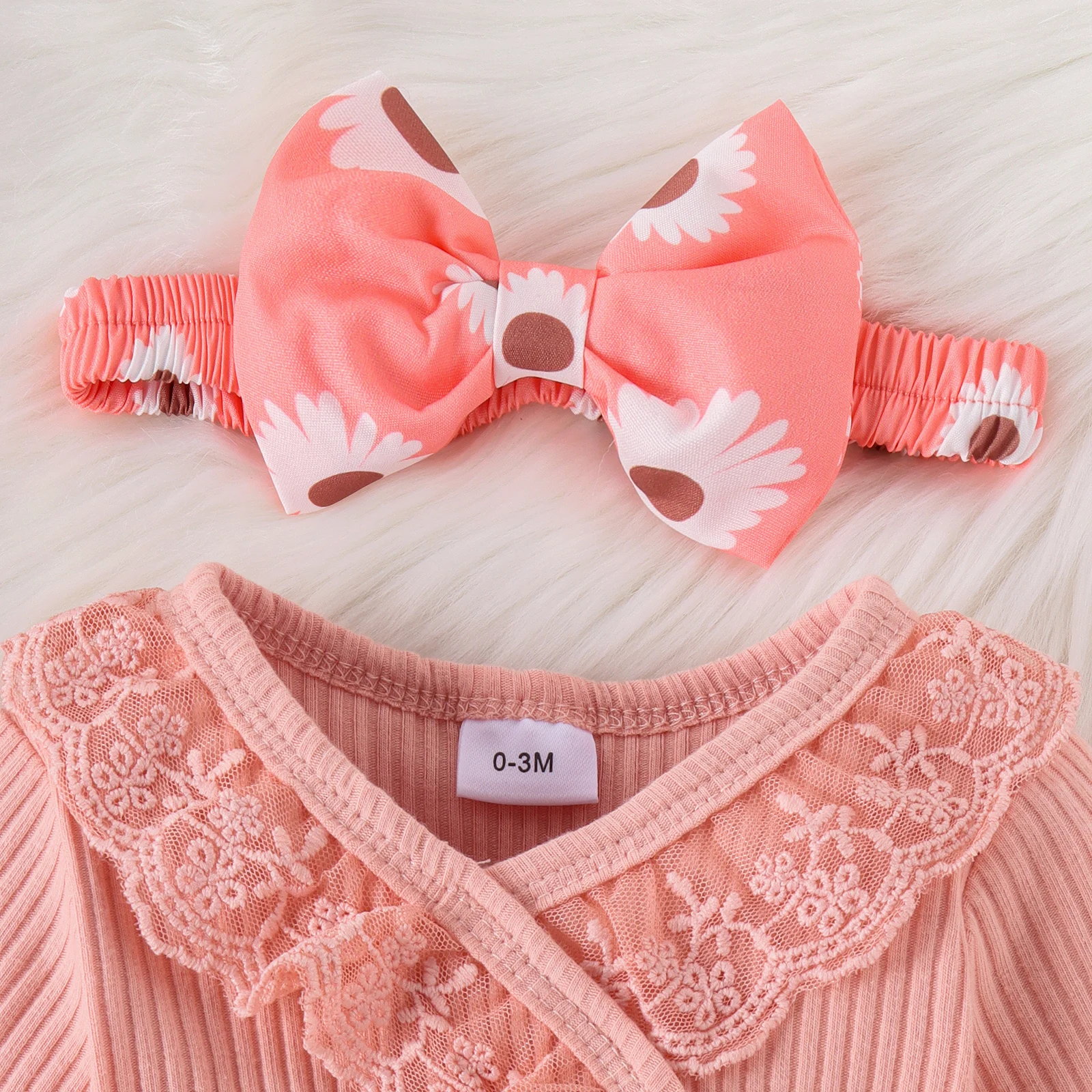 2PCS Autumn Girls Aged 0-1 Are Sweet And Cute, Multi-Color Long-Sleeved Lace Collar One-Piece Skirt + Hair Band