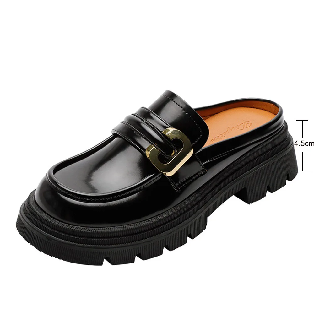 Loafers Women 2024 All Season Metal Chain British Style  Ladies Soft Leather Shoes 34-40 Female Home Office Flats Mules