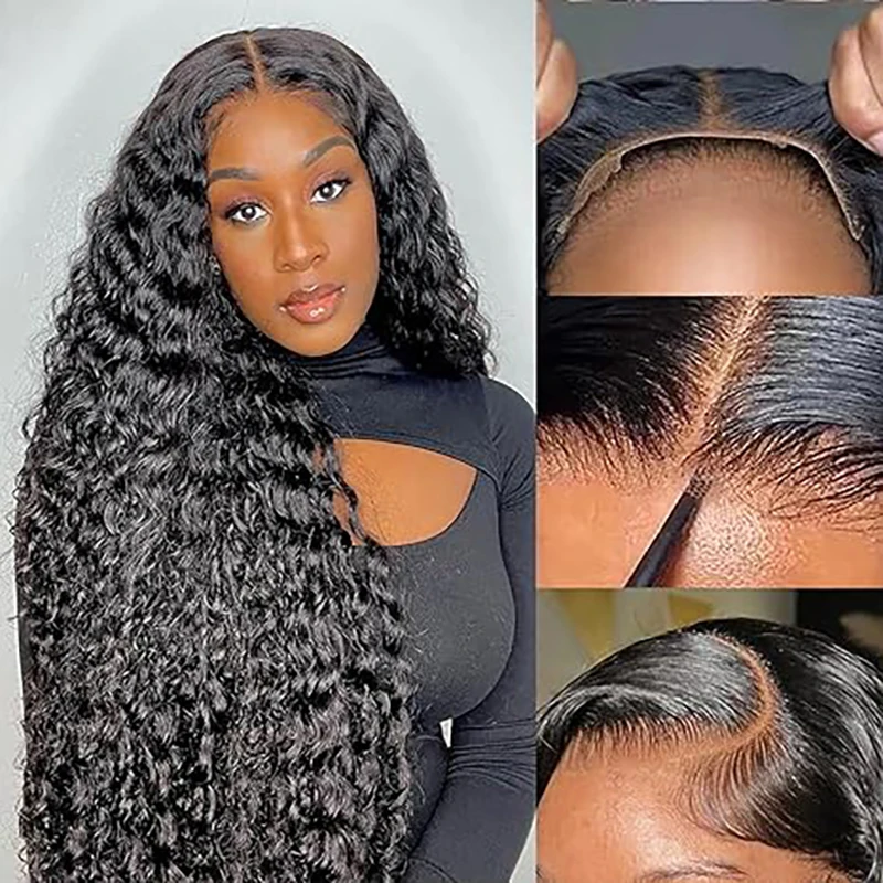 ISEE Hair Wear Go HD PreBleached Knots Deep Wave Lace Front Human Hair Wig 6x4 Lace Closure Glueless Wig Pre Cut PrePlucked Wig