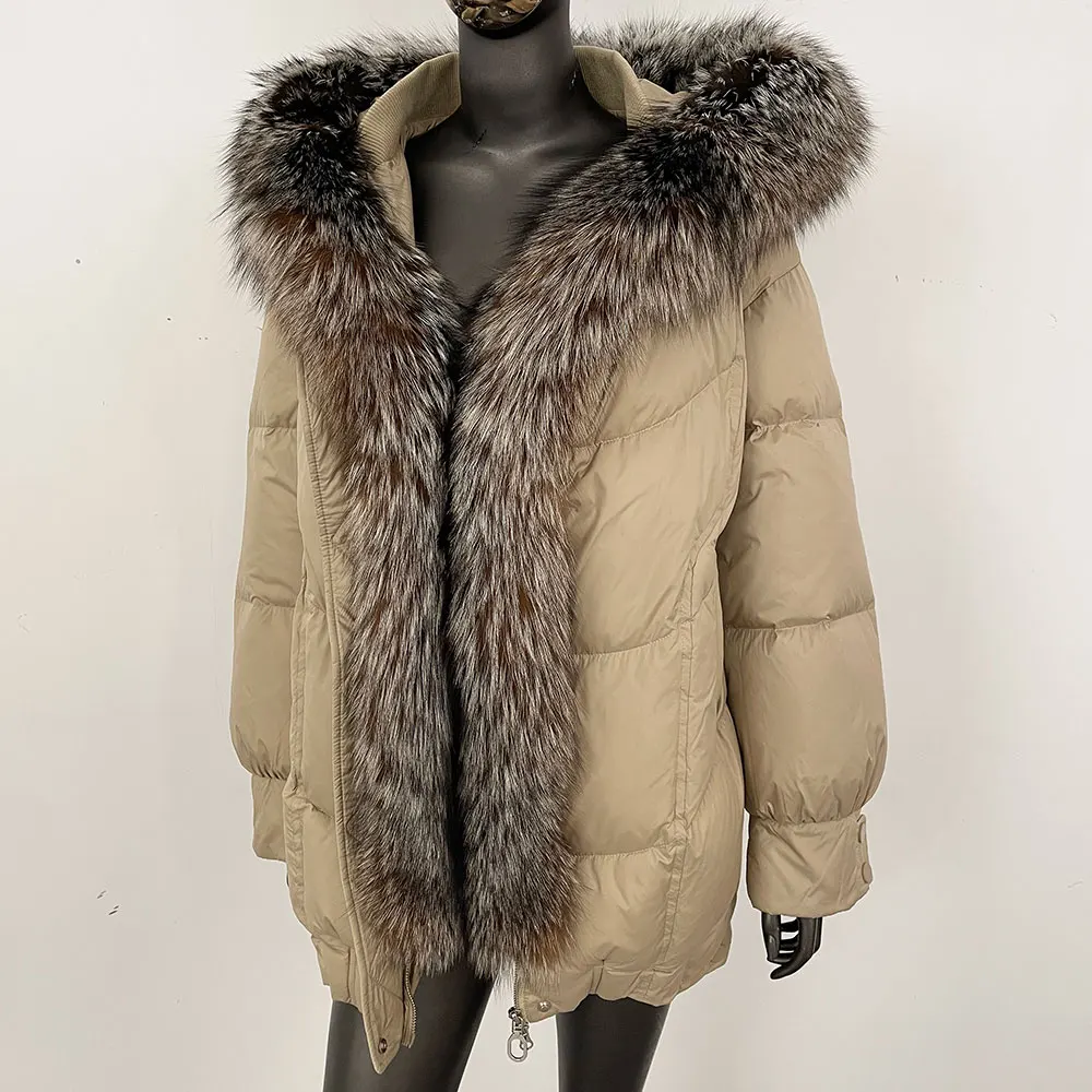 Natural Raccoon Fur Hooded Elegant Real Fur Coat Puffer Jacket Women Waterproof Parka Fox Fur Coat Winter Goose Down Coat Female