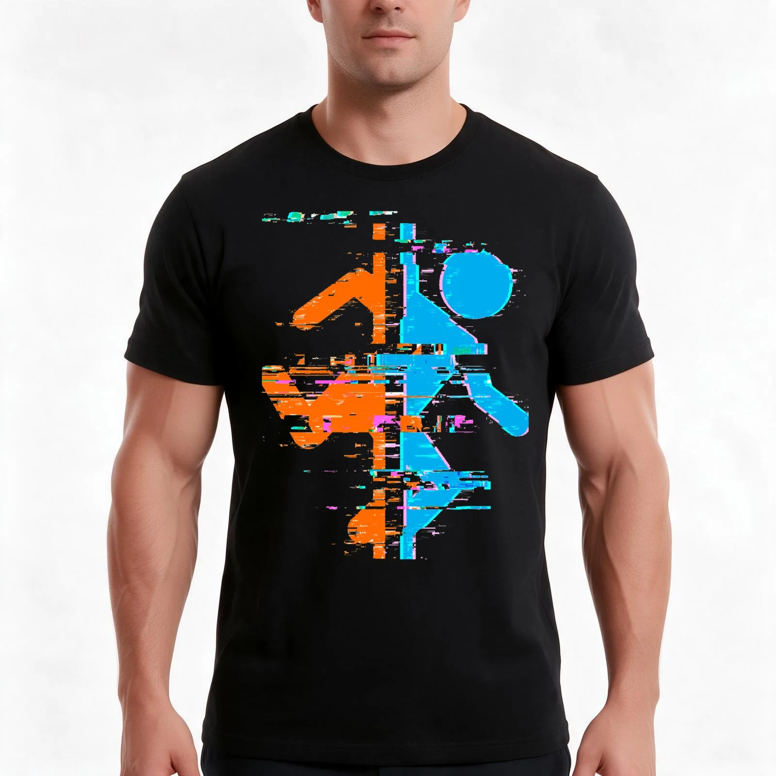 Portal - Glitch T-Shirt, Summer Casual Cotton Tee, Oversized Streetwear Tops, Vintage Graphic Print, Loose Fit Short Sleeve