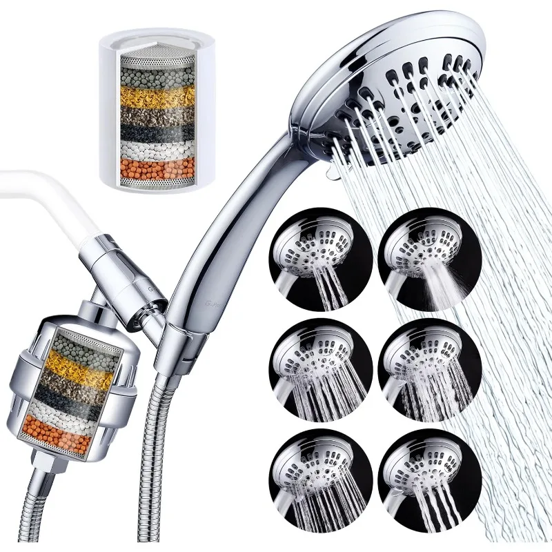 Luxury Filtered Handheld Shower Head, 6 Spray Settings Shower Set with Effective Filter of 2 Cartridges, Adjustable Metal Brac