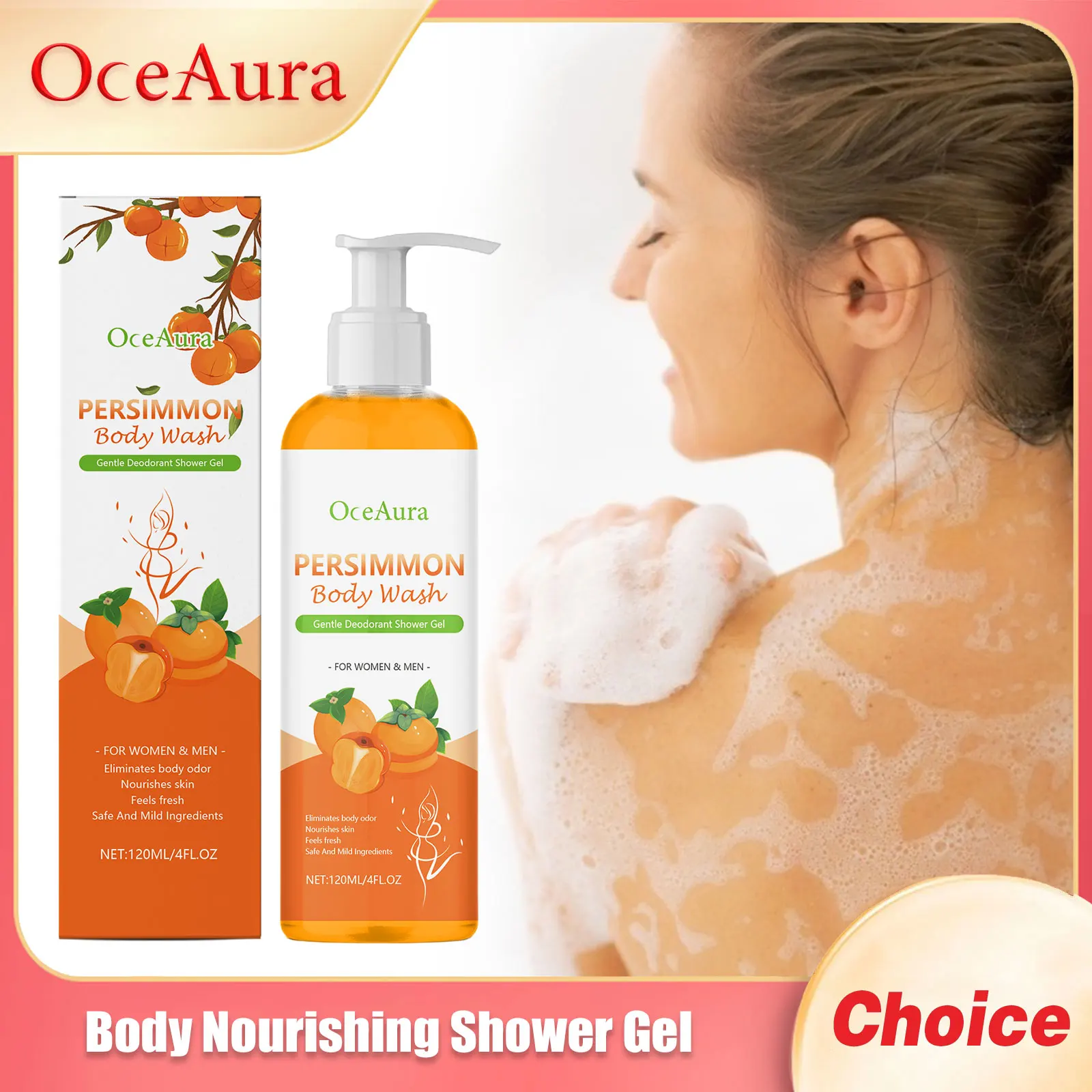 

OCEAURA Persimmon Питательный гель для душа Улучшает шероховатость Стойкий аромат Удаление грязи Дезодорирует Нежный успокаивающий гель для душа для тела