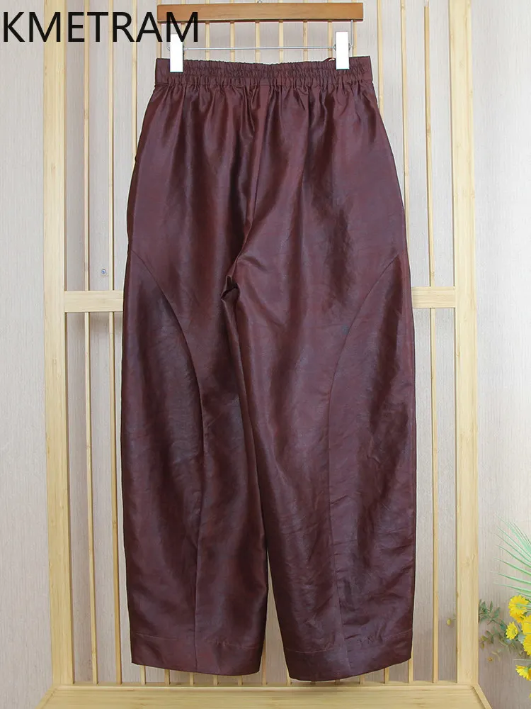 KMETRAM 100% Real Mulberry Silk Women Pants 2026 Summer High-end Fashionable High-waisted Harem Pants Female Clothes Ropa Mujer