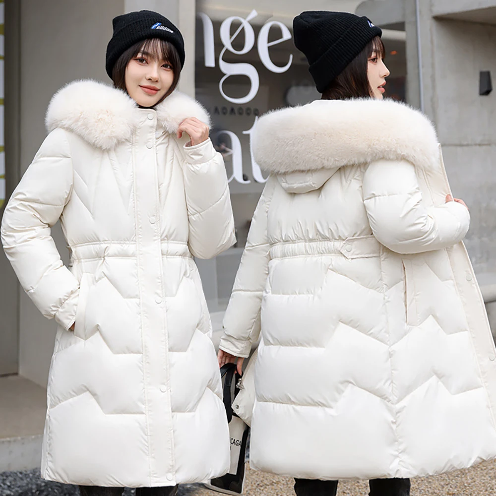

Women Slim Hooded Cotton Coats Winter Thick Warm Large Fur Collar Hooded Parkas Oversize Down Cotton Jackets Female Overcoat