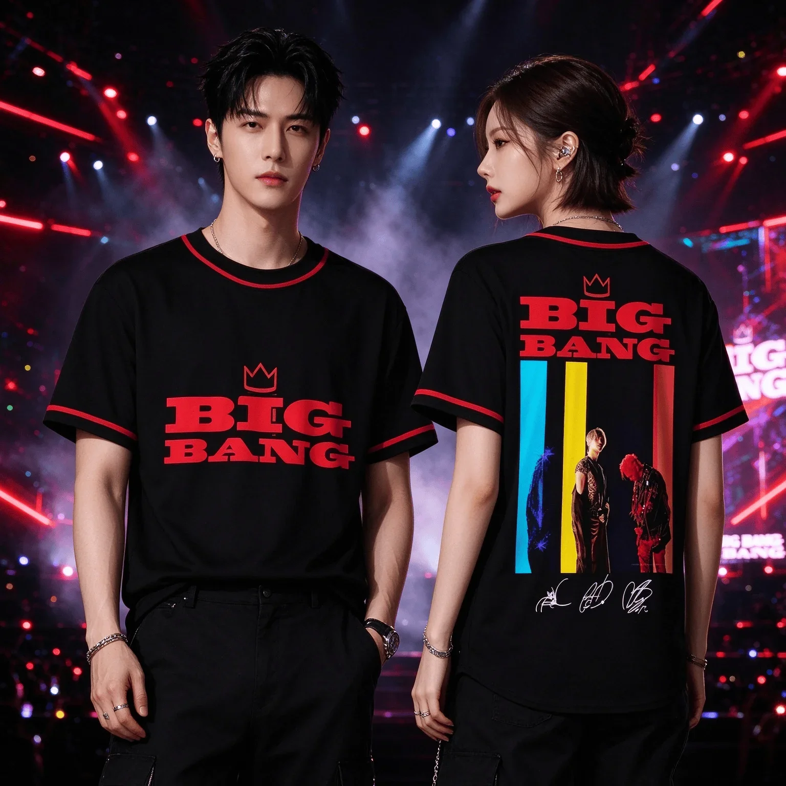 BIGBANG 20Th Anniversary Concert Merch Baseball Jersey Black Red Trim Graphic Men Women Loose Casual Kpop Concert Short Sleeve