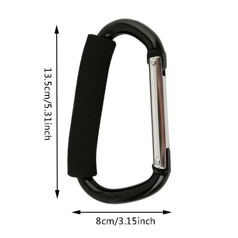 Großer Karabiner, Kinderwagen-Haken, Organizer, Aluminium, D-Ring, Federverschluss, Schlüsselanhänger-Clip, Tragegriff zum Aufhängen von Geldbörsen, Einkaufstaschen – Detail 1