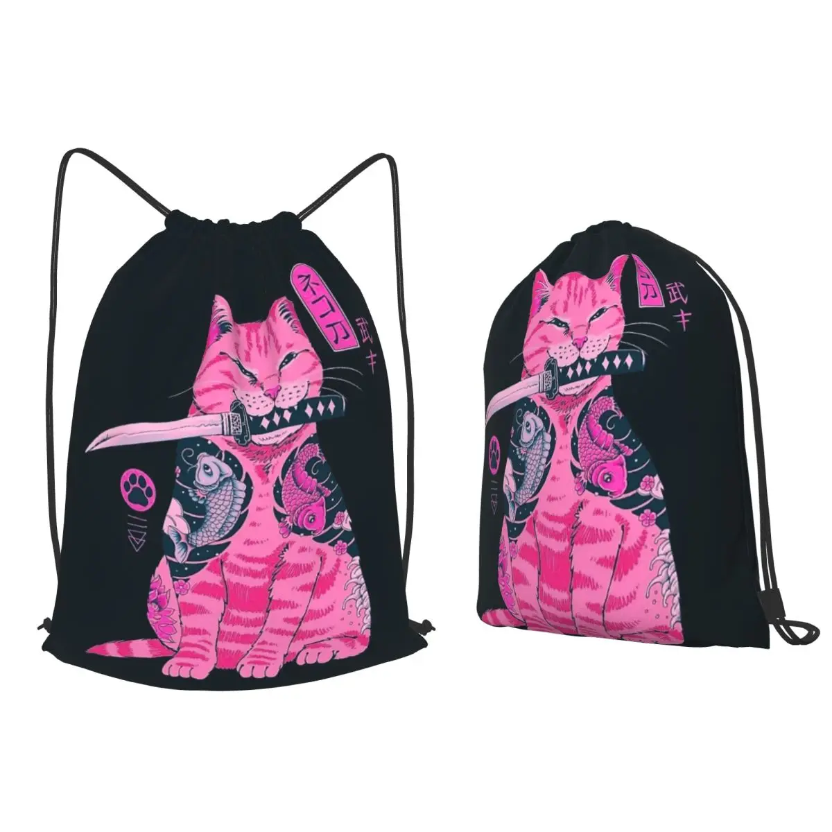 Neko Japanese Shinobi Cat Backpacks Multi-function Drawstring Bags Sports Bag Book Bags for Travel Students