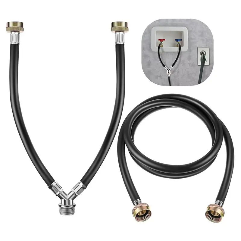 【24H SALE】Y Mixer Hose Connector With Washing Machine Hose, Hot And Cold Water Supply Splitter And Washing Machine Connector