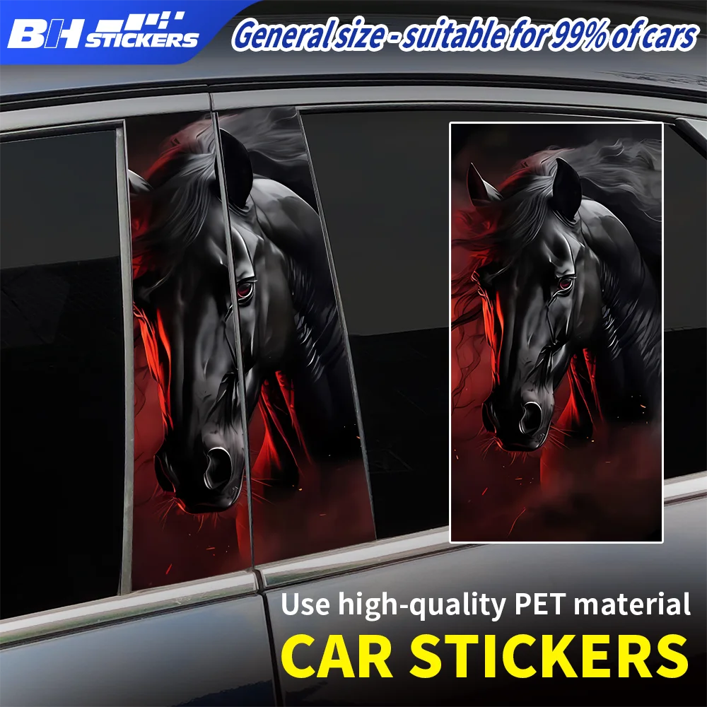

2Pcs Cool Black Horse Car B Pillar Decal Stickers Red Eyes Stallion Vinyl Graphics for Auto Door Pillar Window Decor 50x20cm
