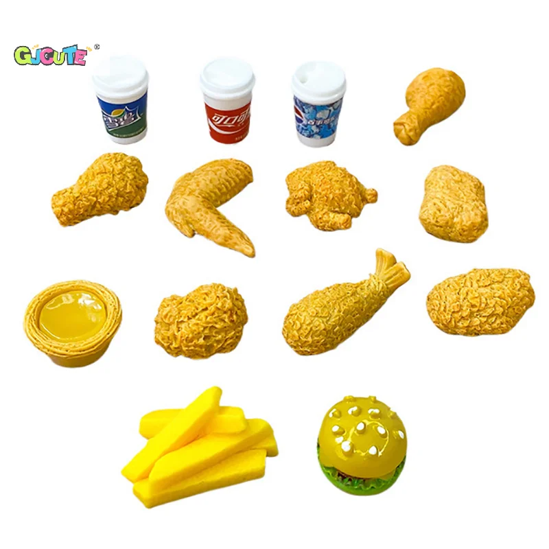 1set Dollhouse Fried Chicken Burger Fries Drink Set Dollhouse Food Decorations Dolls House Accessories Pretend Play Toys