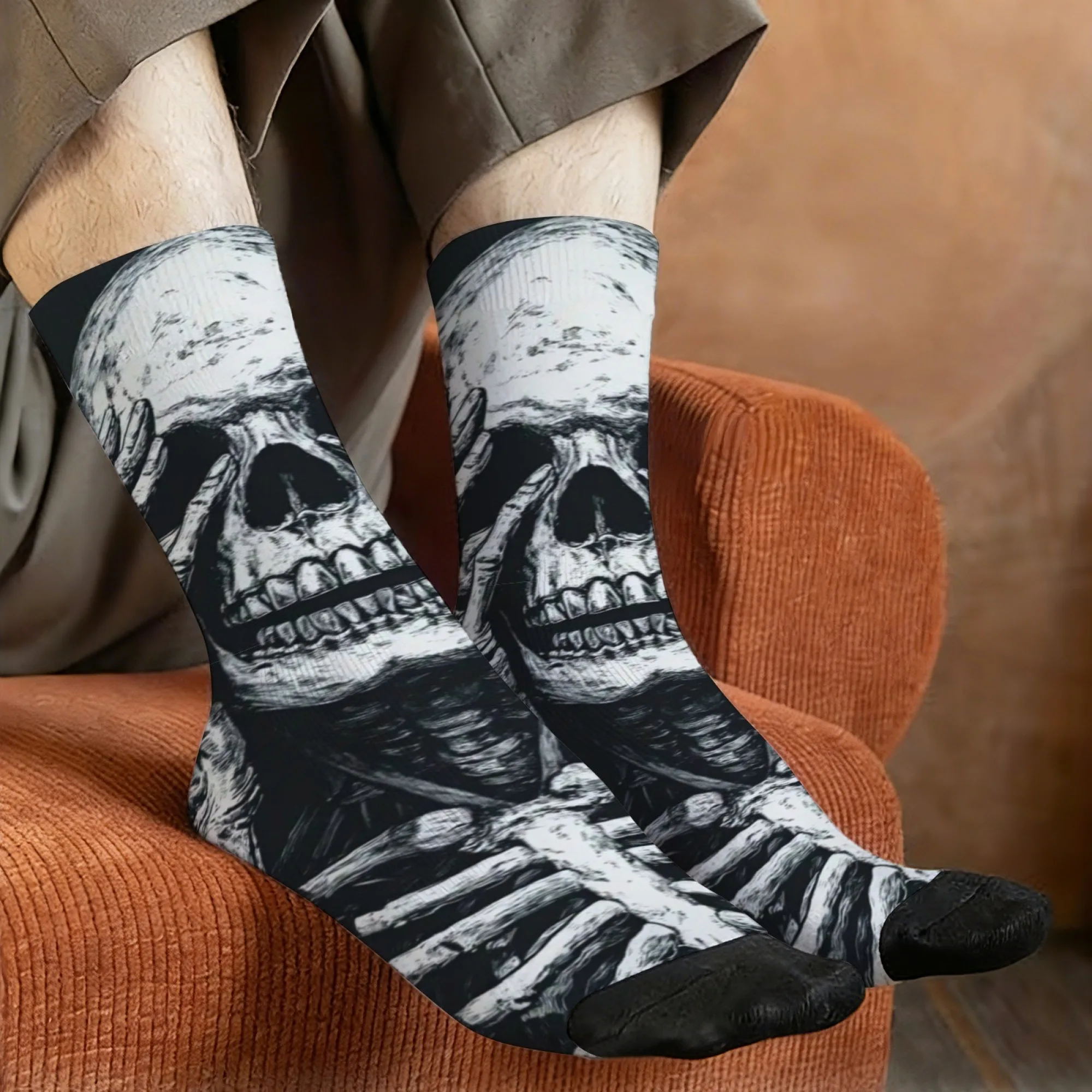 Dark Sketch Style Skull Socks Quick-drying Breathable Non-slip Men's Socks Travel Casual Running Trendy Novel Compression Socks
