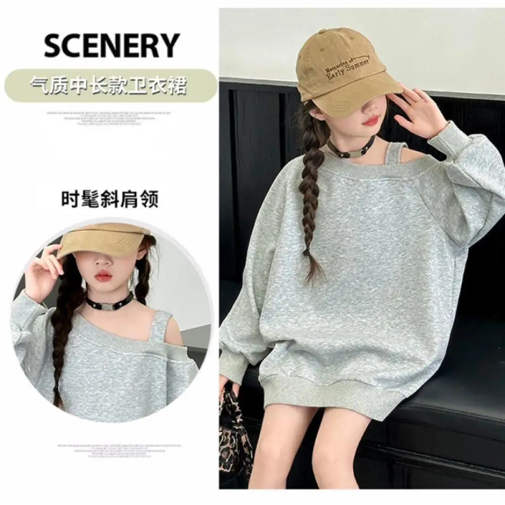 

Kawaii модная толстовка с открытыми плечами для девочек, студенческая весенне-осенняя повседневная спортивная рубашка с героями мультфильмов, футболка, топы, детская одежда