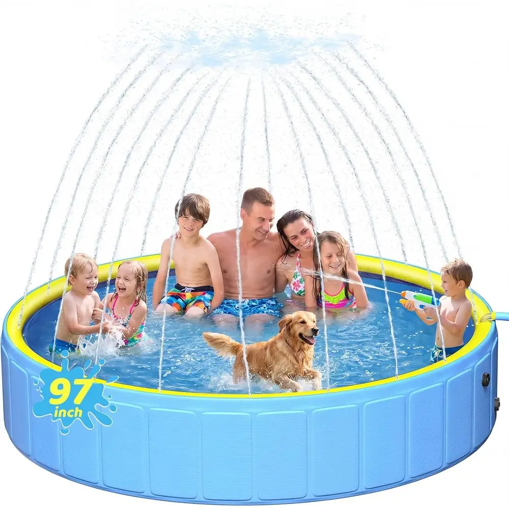 

97In Extra Large Anti-Slip Dog Pool with Sprinkler, Sturdy 2-in-1 oldable Hard Plastic Kiddie/Kids Swimming Pool, Summer Swimmin