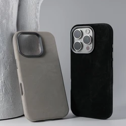 Flannel Fibre Wireless Charging for MagSafe Phone Case For iPhone 16 17 16pro max 14 15 Pro 13 12 Alloy Lens Fabric Hard Cover