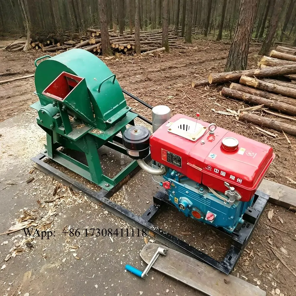 Small Wood Crusher Machine for Farms Orchards Wood Shops Branches Logs Waste Wood and Recycling Work with  Power