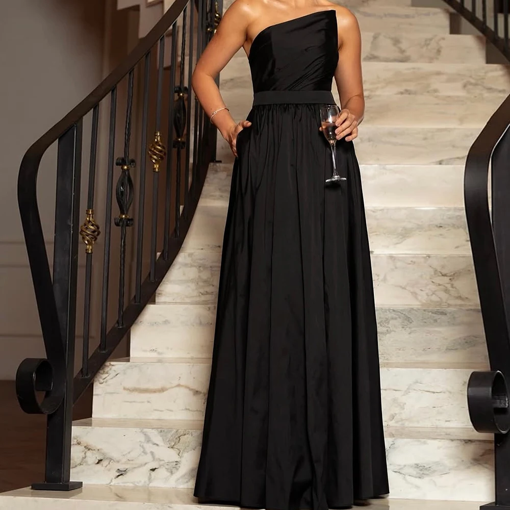 

Ccustomized A-line Evening Dresses Floor-length Strapless Sleeveless Prom Gown Simple Fsahion Draped Backless Casual Party Gown