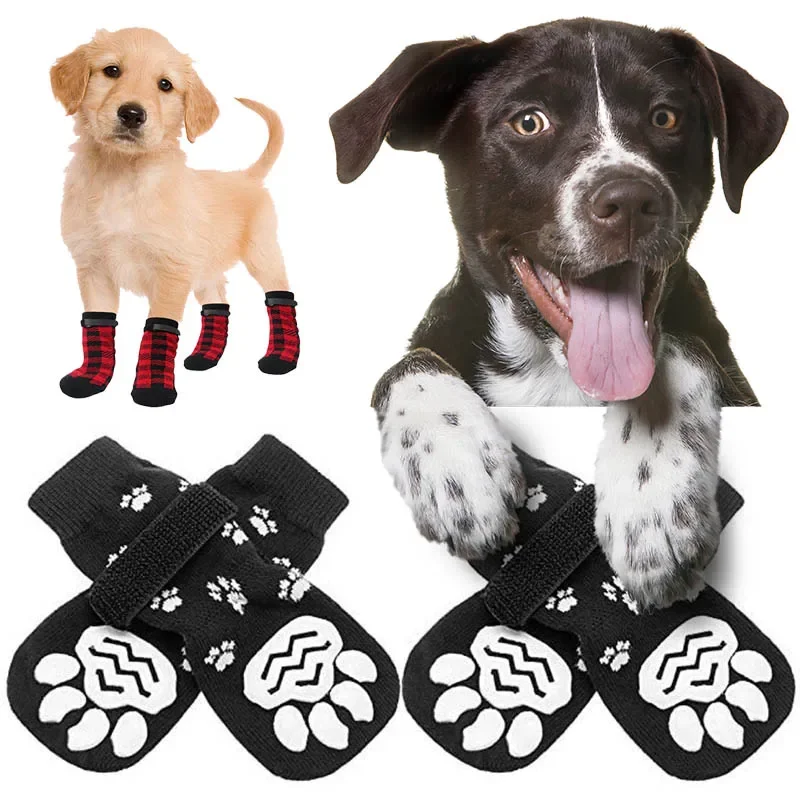 4Pcs Pet Socks Outdoor Anti-skid and Waterproof Dog Socks Puppy Shoes Paw Protector Products for Small Breeds Dogs Chihuahua