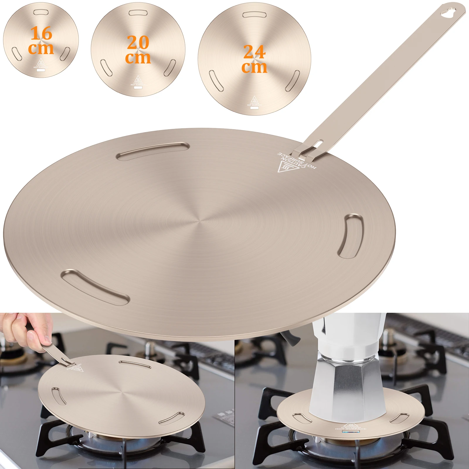 16/20/24cm Cookware Heat Conduction Plate Stainless Steel Induction Adapter Plate Heat Diffuser Plate with Removable Handles