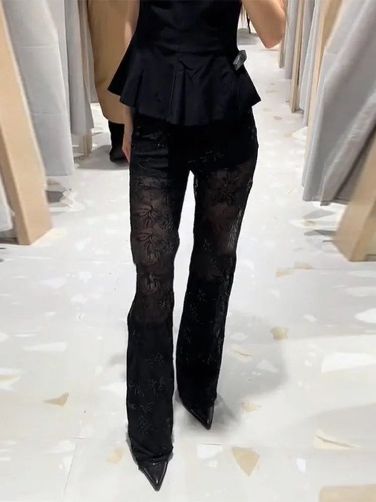 الخريف موضة السراويل القوطية للنساء عادية الدانتيل نمط فضفاض منظور نمط أسود الشارع الشهير 2025 جديد مثير سراويل طويلة #4