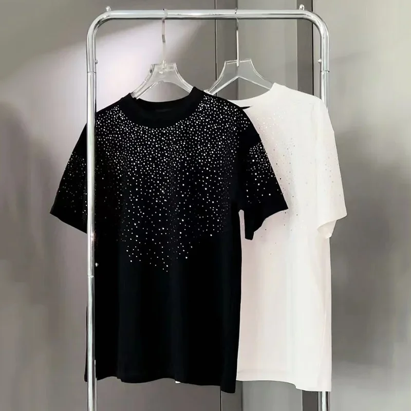 Sommer-Strass-Nieten-T-Shirt für Herren Rundhals-Freizeit-T-Shirt Modisches High-Street-Kurzarm-Shirt für Männer – Detail 14
