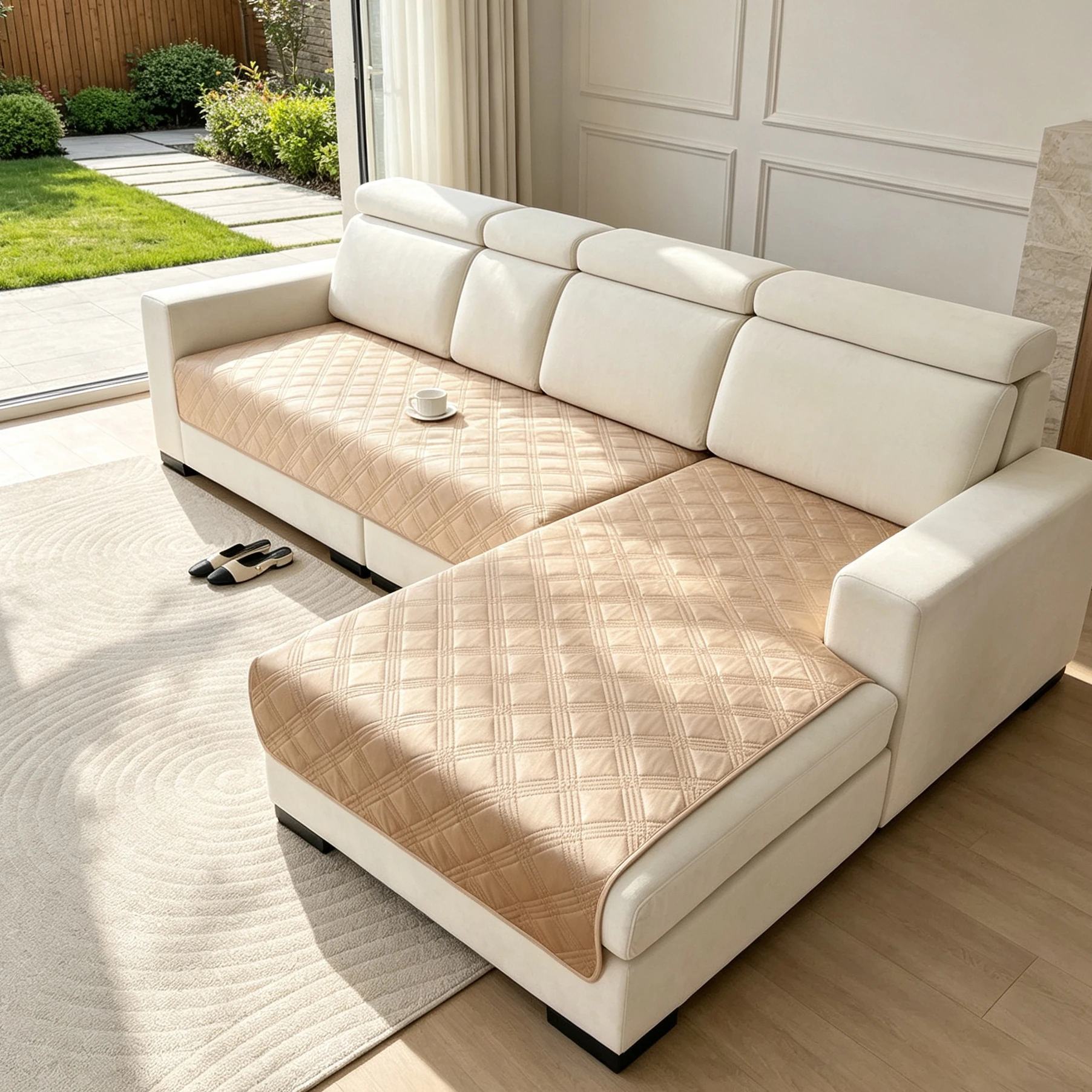 2-Piece Quilted L-Shaped Sofa Cushion Cover, Pet-Friendly Non-Slip Sectional Sofa Protector, Machine Washable