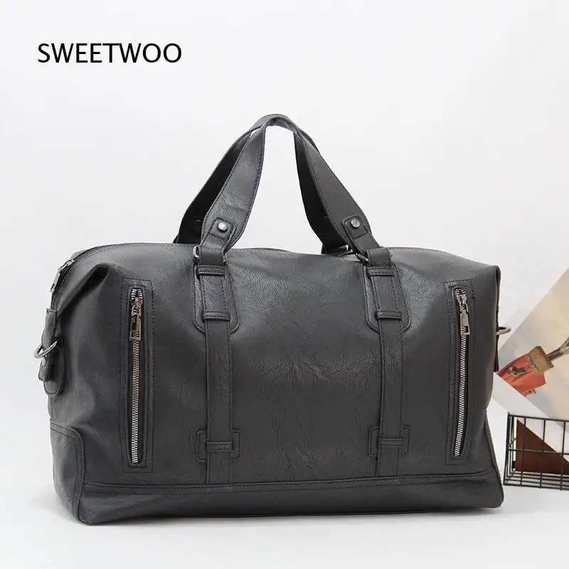 Men Large Capacity Weekend Duffle Bag Faux Leather Travel Overnight Handbag Gym Sports Bag with Shoulder Strap
