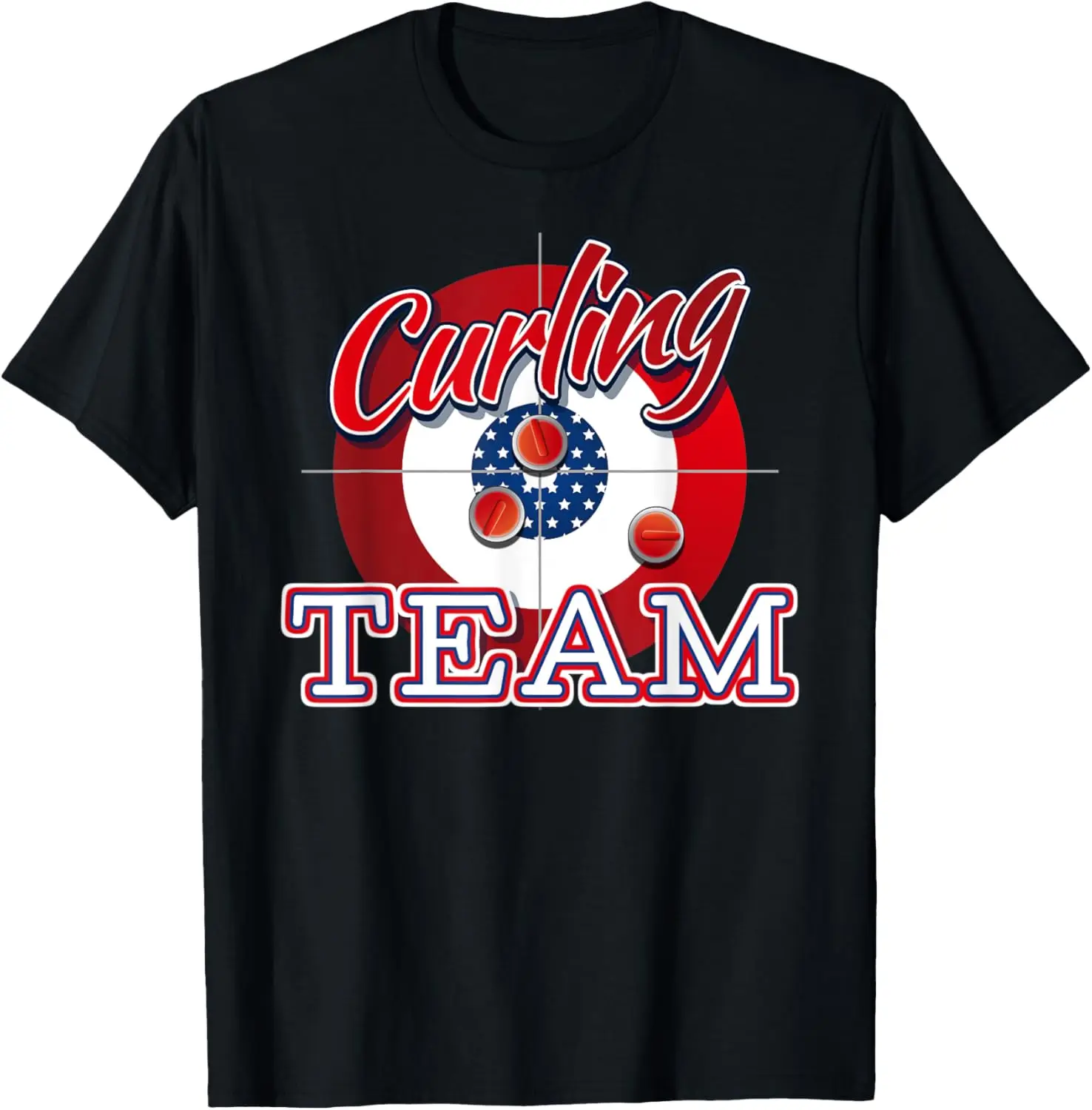 Curling Team USA Target Graphic Camiseta de algodón con cuello redondo y manga corta, regalo deportivo informal