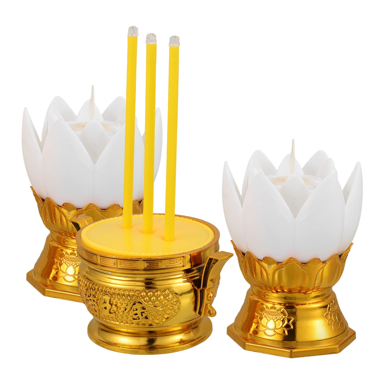 

RORPOIR Lotus Lamp Set Incense Burner Wax Warmer LED Light for Lavender Oils Windproof Camping White Plastic Decor