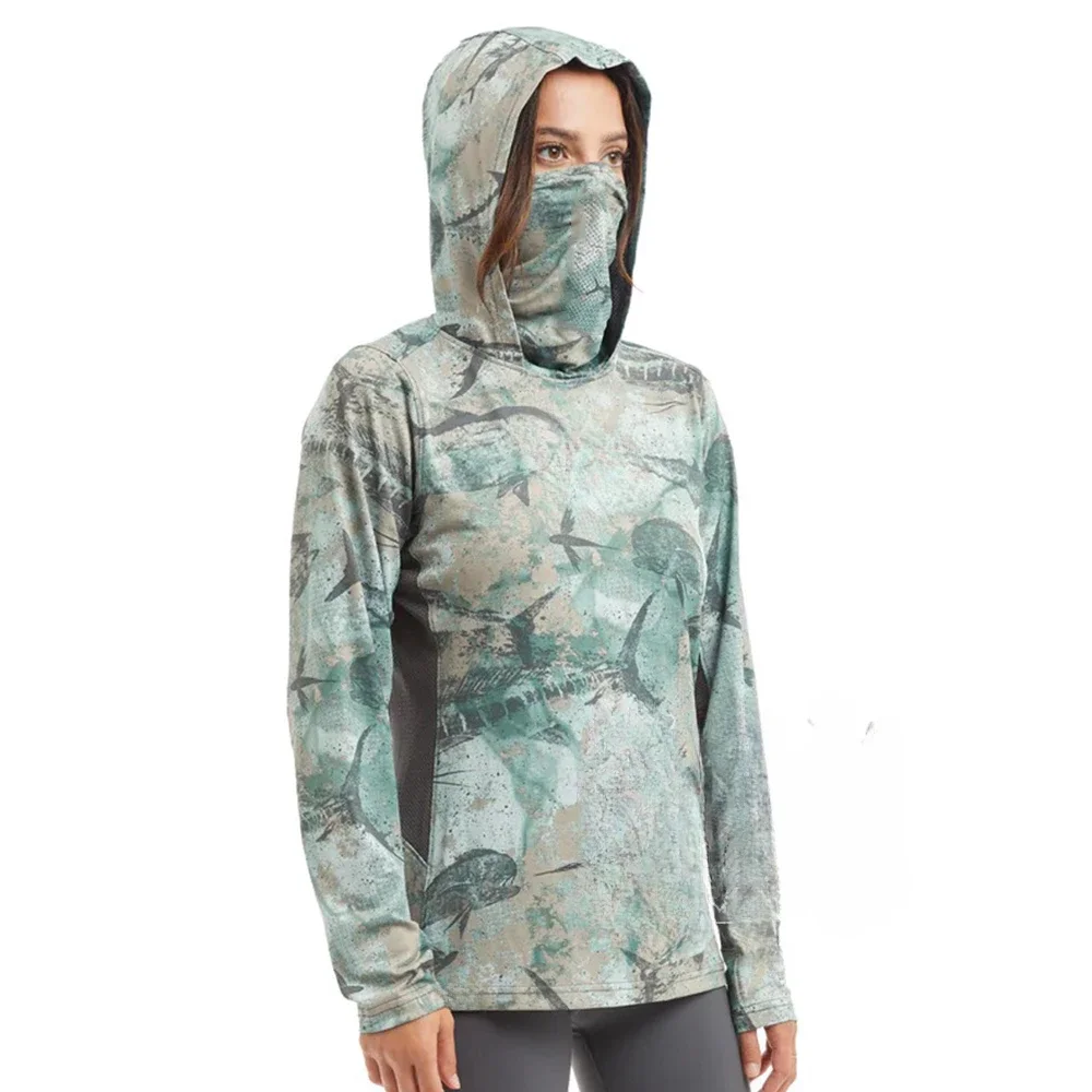 

Fishing T-shirts Women's Long Sleeve Uv Protection Fishing Hoodies Face Mask Apparel Breathable UPF50+ Angling Clothing