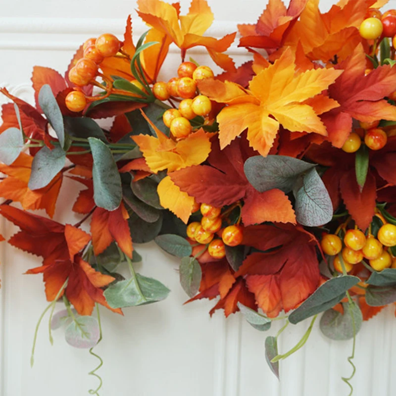 

Искусственные осенние кленовые листья, лоза, Хэллоуин, тыква, гирлянда, День Благодарения, свадьба, Рождество, украшение для дома, сада, вечеринка, сделай сам