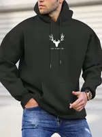 Minimalist Antlers Printed Men's Hoodie Casual Street Style Hip Hop Soft Hoodie Loose Hoodie Pocket Autumn/Winter Hoodie