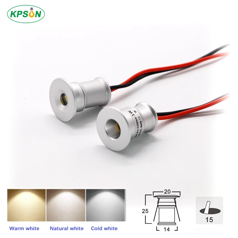 1W LED Mini Spotlight 15mm Cutout Recessed Lighting DC3V/12V IP65 Home Kitchen Ceiling Light 30D/120D Beam Angle Dropshipping