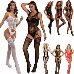 NEWBatteries-Lingerie en chaîne pour le sexe, body transparent, collants à entrejambe ouvert, dentelle Teddy sexy, costume de batterie grande taille, olympiques 7.0, XXXL