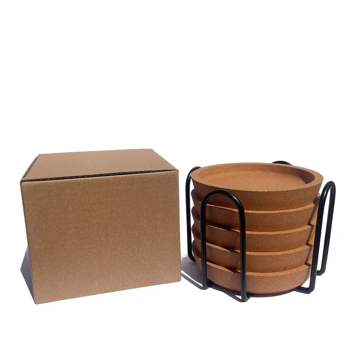 5 Pcs/Box Cork Coaster , Extra Thick With Rising Rim Reusable Absorbent Cup Coaster, Stackable , With Storage Rack