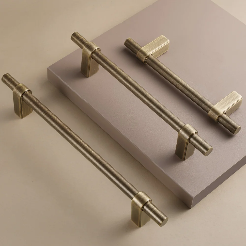 Dooroom Solid Brushed Brass Furniture Handles Modern Industrial Style Cupboard Wardrobe Dresser Shoe Drawer Cabinet Knobs