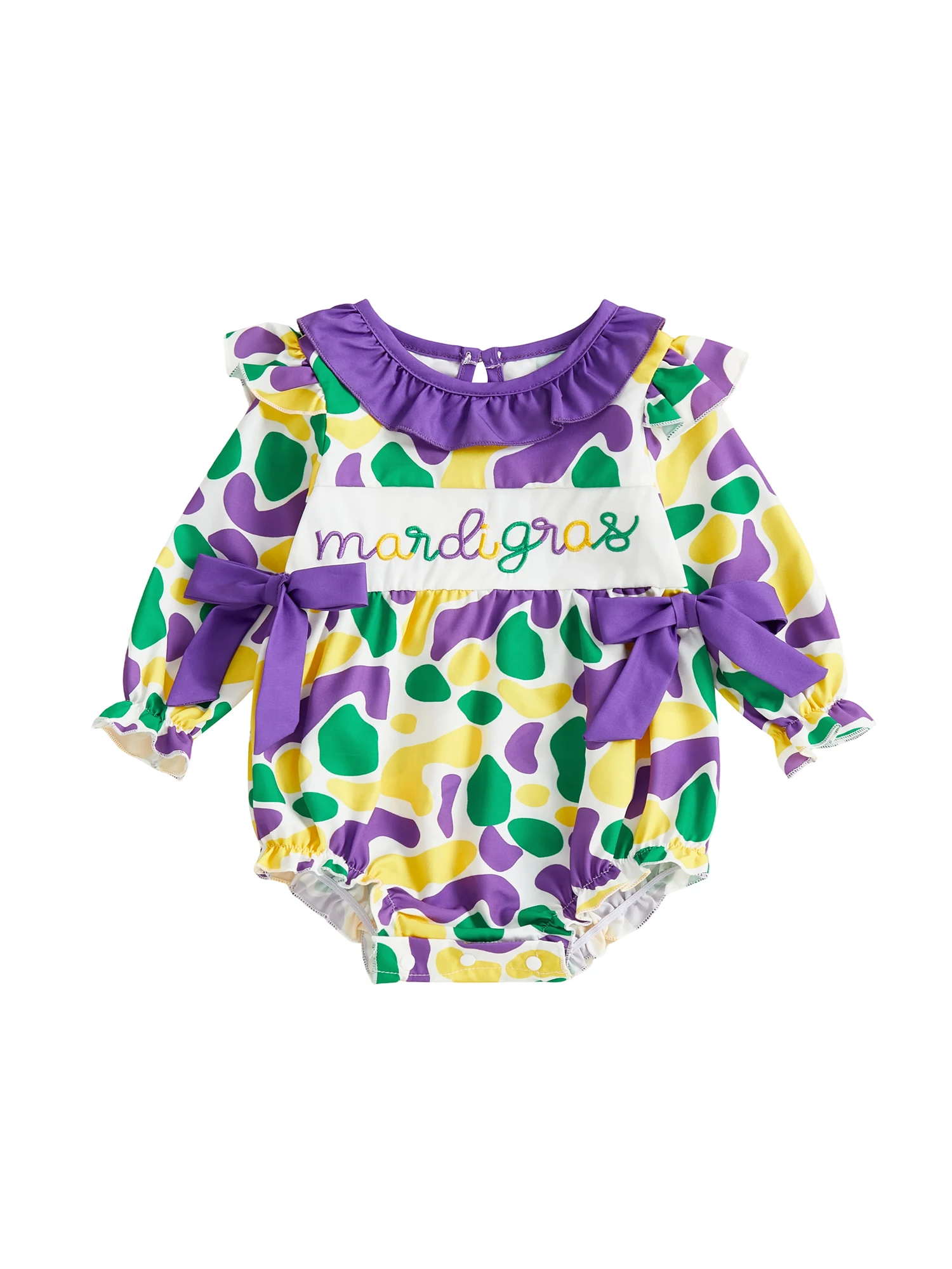 بدلة قفز لحفلات الأميرة للرضع بأكمام مكشكشة وتفاصيل مزخرفة بالزهور، بدلة لعب رائعة للأطفال الصغار لكرنفال الربيع