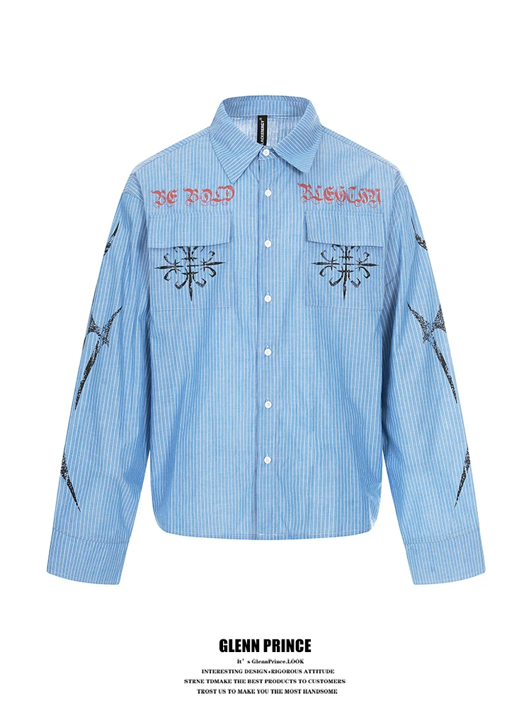 

Мужская футболка GPstudio в американском стиле, с принтом в полоску, длинный рукав, весенняя новинка, хлопок, свободный крой, молодежный тренд