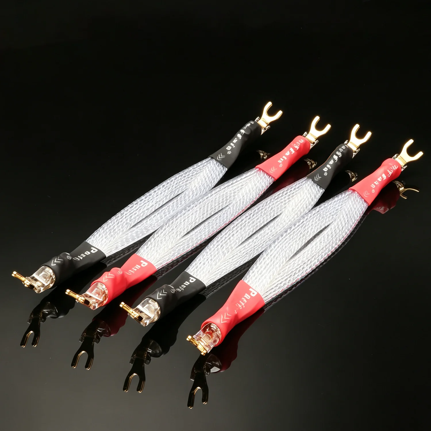 HIFI Speaker Jumper Cable Y Spade to Banana Bridge Cable OCC Silver Plated Conductor with Pure Copper Gold Plated Connectors