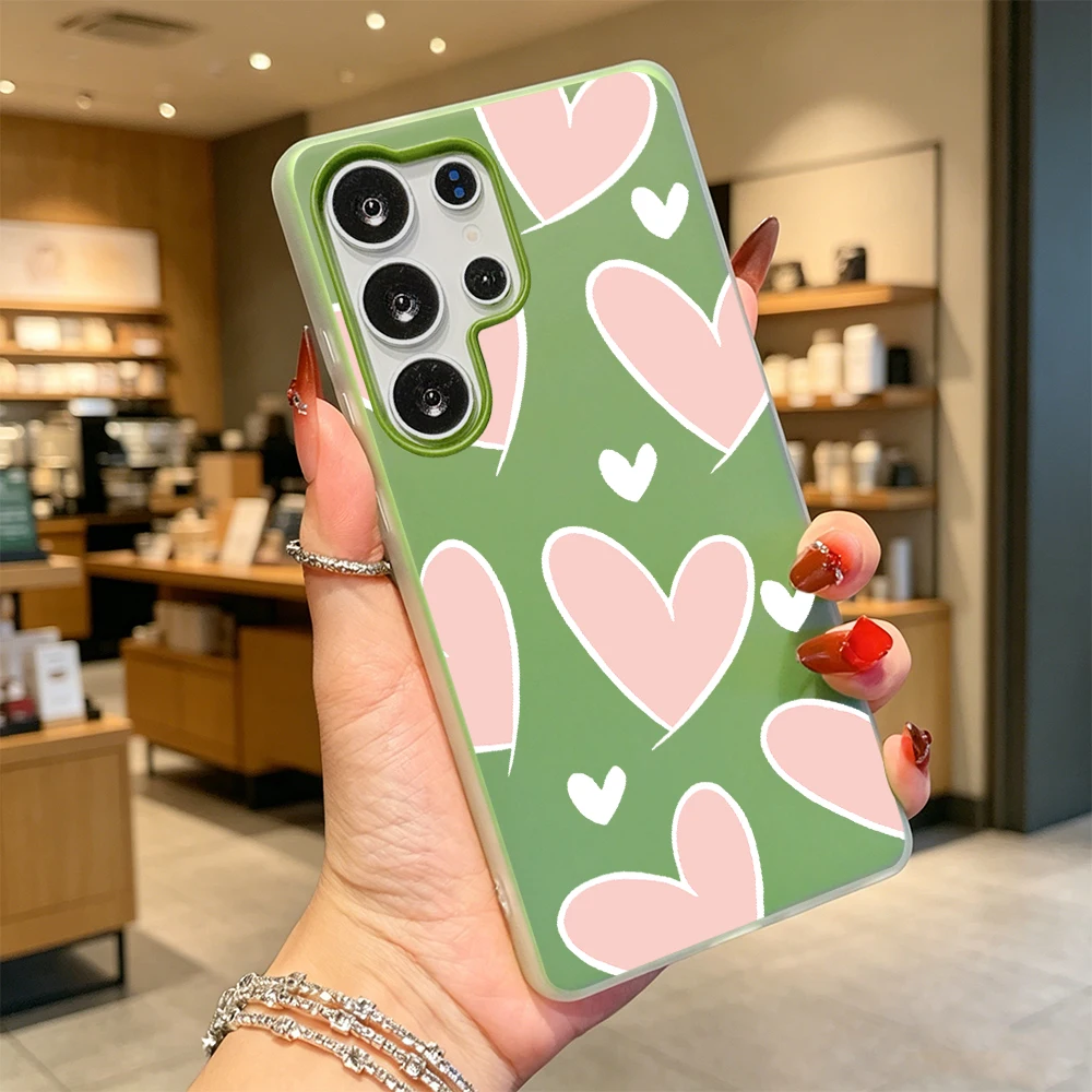 Pink Hearts Pattern Dual Layer Shockproof Phone Case For Samsung Galaxy A57 A35 A34 A27 A A17 A07 A06 A05 Anti-Scratch Cover