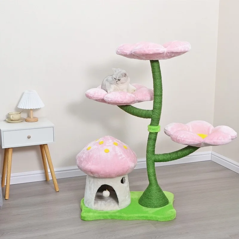 Flower Cat Scratching Post Climbing Frame Tree House Modern Luxury Tower Scratching Post Cat Trees & Scratcher Wood Cat Trees